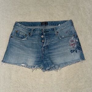 Abercrombie & Fitch Blue Jean Shorts with Floral Embroidery Low Rise Boyfriend